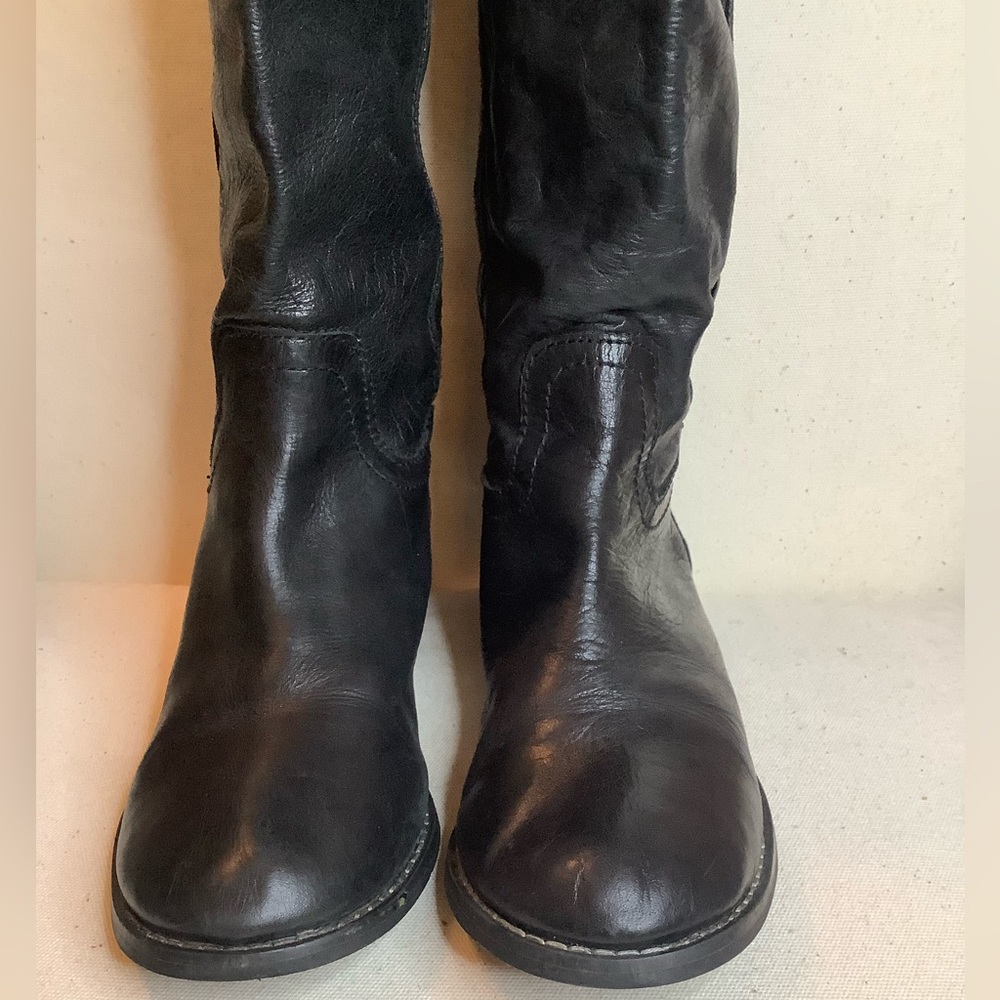 MIA Elisa Womens Boots 16" Tall US 8 Black Leather Pull On Riding low 1" heel